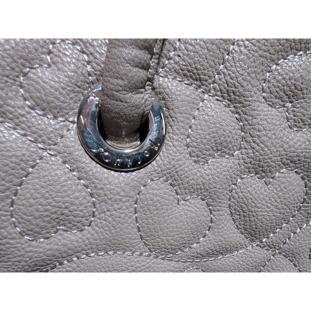 Betsey Johnson Gray Taupe Embroidered Quilted Heart Tote Bag - RARE Vintage